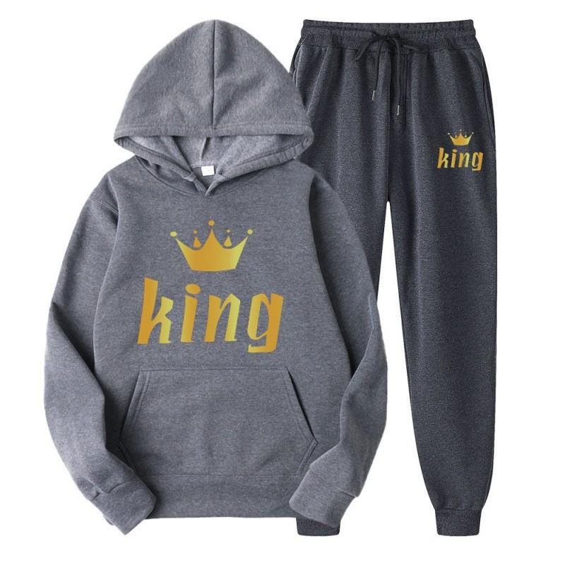 Couple Matching Hoodie Set King Queen Long Sleeve Tracksuit Men Women Casual Sportswear