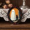 Vintage Style Seasonal Ornaments Halloween Wooden Refrigerator Magnets, Gothic Oval Frame Fridge Magnets with Witch Small Holiday Souvenirs