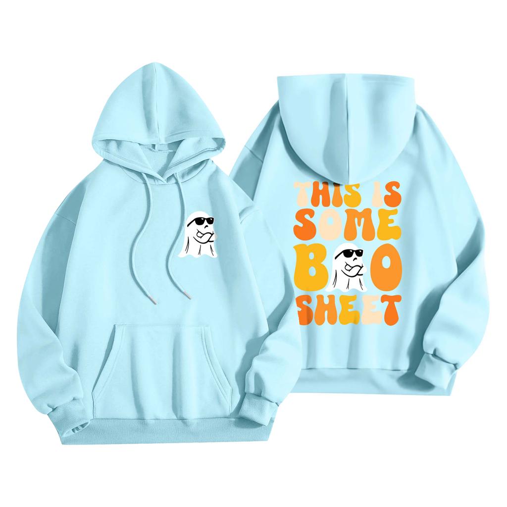 Damenmode Damen Leichter Langarmpullover mit Taschen Preppy Graphic Hoodie