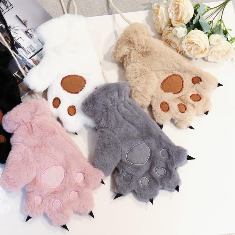 Cute Cat Claw Bear Paw Gloves Men's and Women's Winter Plush Thick Gloves Full Finger Internet Red Cute Plush Anti Cold Warm Gloves