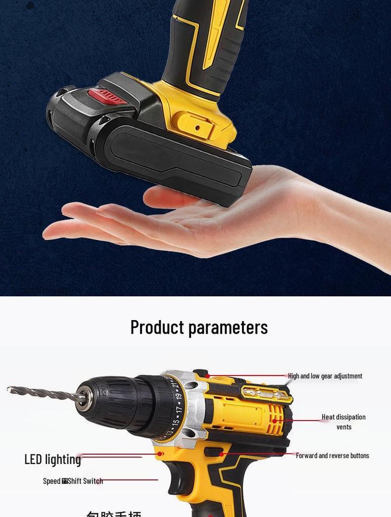 Professional Cordless Lithium-ion Electric Drill with Stepless Speed Adjustment for Automotive Repair