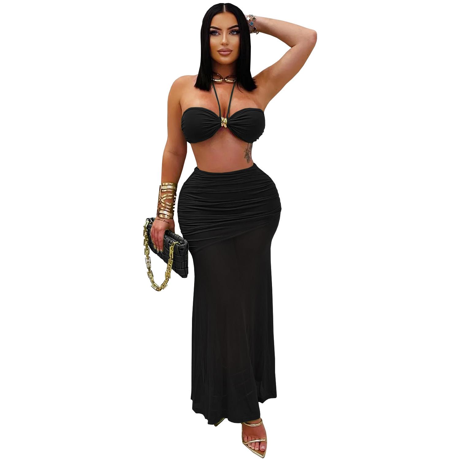 C7456 Women s Fashion Strapless Mesh Dress with Ruffles & Padded Sleeves - Sexy & Elegant European & American Style. XXL чёрный