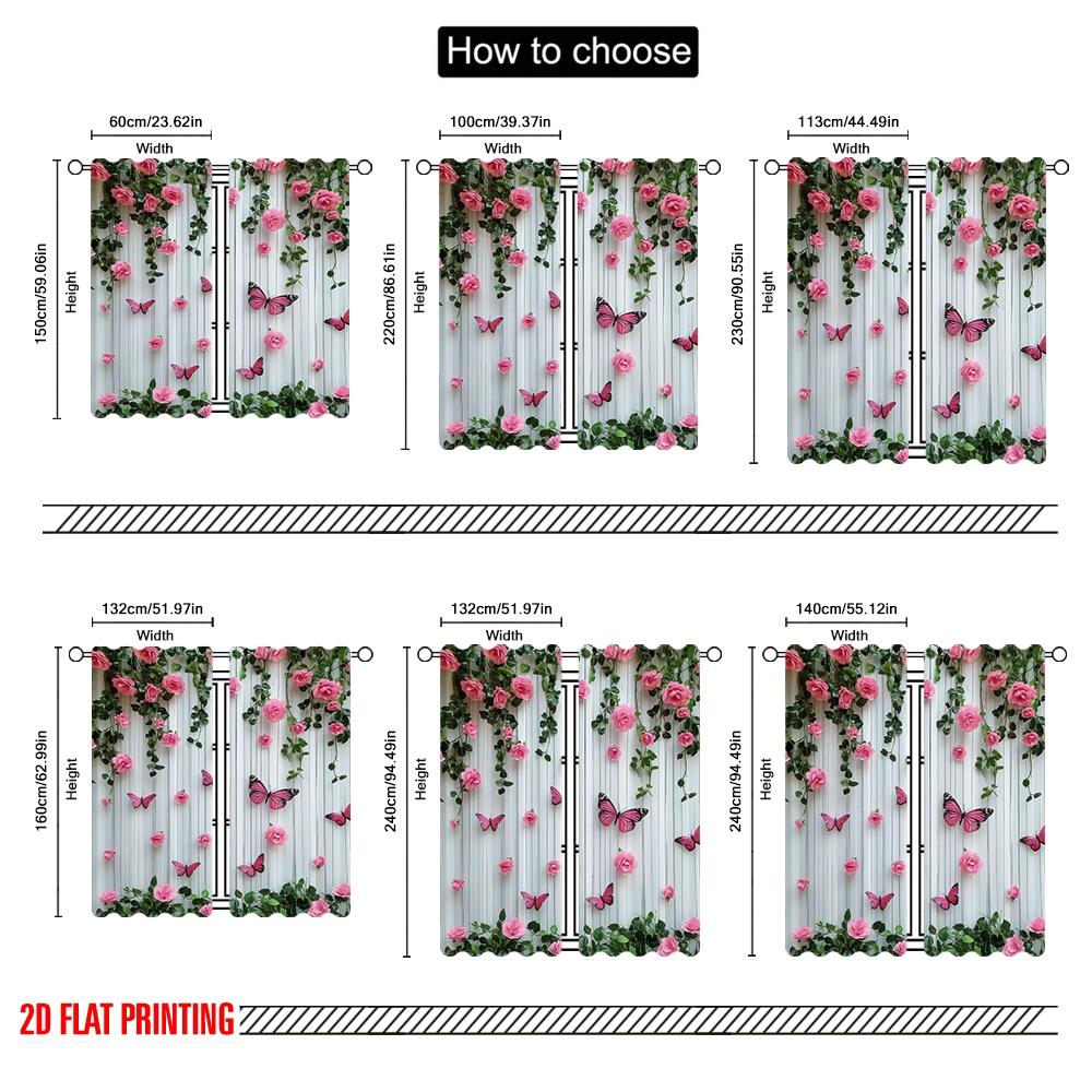 2D Flachdruck 2 Stück Partyvorhang Schmetterling und Rosa Rose Vielseitig Langlebiges Polyester, Ohne Strom Familienfeier