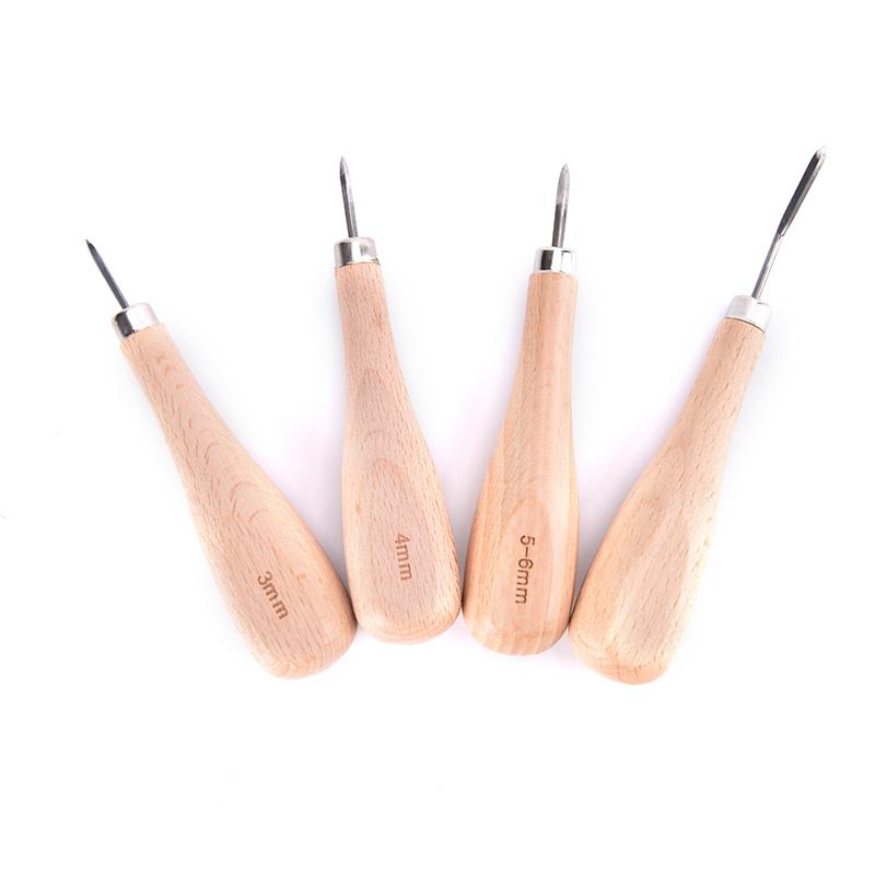 1Pcs Wooden Diamond Rhombus Awl Diy Leather Stitching Sewing Awl Punch Tool
