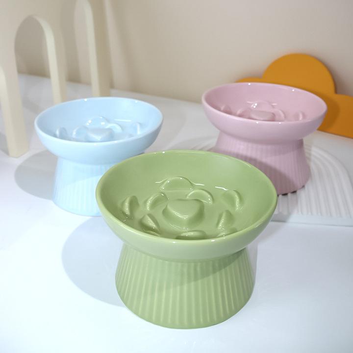 Ceramic Pet Cat Bowl Dog Bowl Medium and Small Dog Cat Anti-choking Slow Food Slow Food Bowl Anti-overturning High Foot Neck Protection Rice Bowl