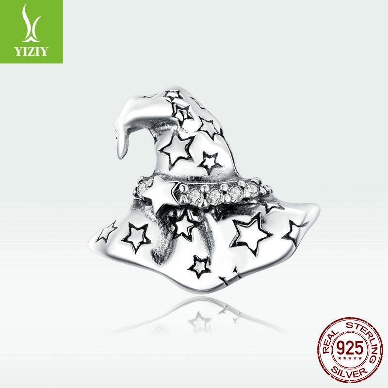 Hat 925 Sterling Silver Beads, Mystery Halloween Ornament Accessories Scc1621