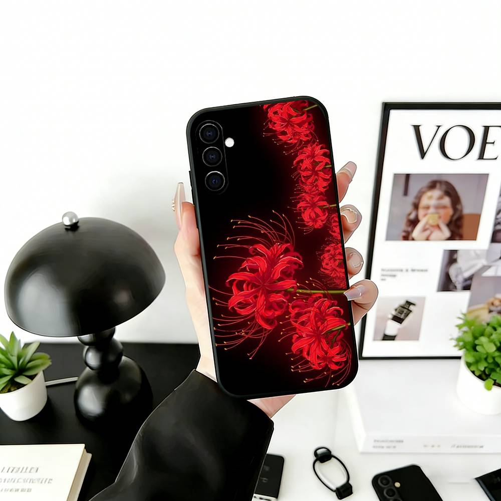 

R-Red Spider Lily Flower of Hell Phone Case For Samsung Galaxy A73,A72,A71,A70,A53,A52,A51,Soft Silicone Black Cover Samsung a70