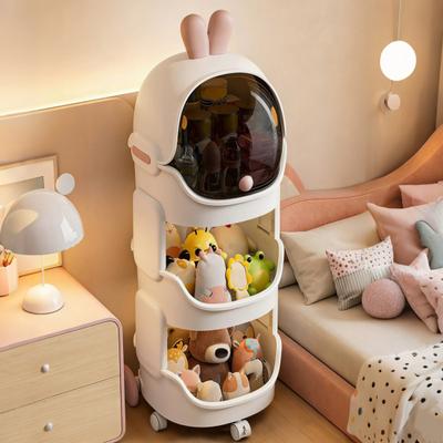 Kinder Spielzeugaufbewahrung und Platz Ente/Hase Design Deckel-Organizer mit Rädern Stapelbarer Rollwagen
