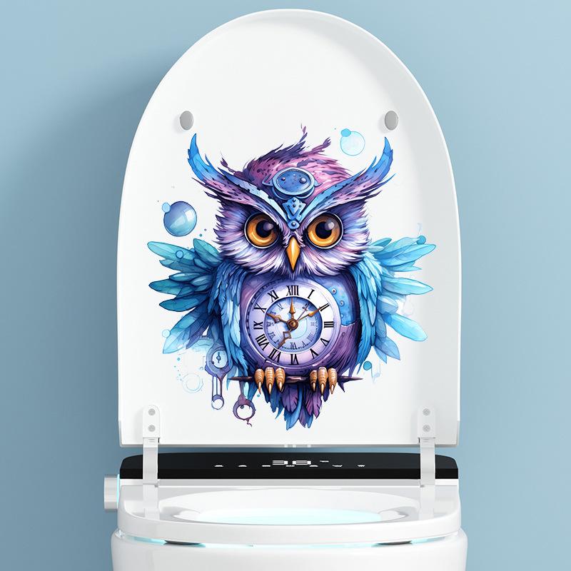 Printed Owl Clock Wall Sticker Self Adhesive Decoration for Refrigerator Door Corridor Entrance Background Home Room Decor