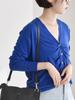 Caranciel Gathered Knit Hand One Size Women's Silk-Blend Cardigan, Washable, Blue, 616200002,