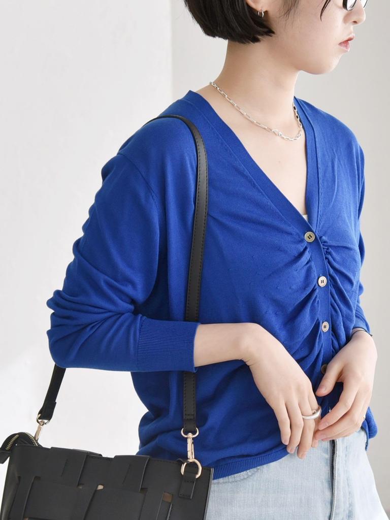 Caranciel Gathered Knit Hand One Size Women's Silk-Blend Cardigan, Washable, Blue, 616200002,