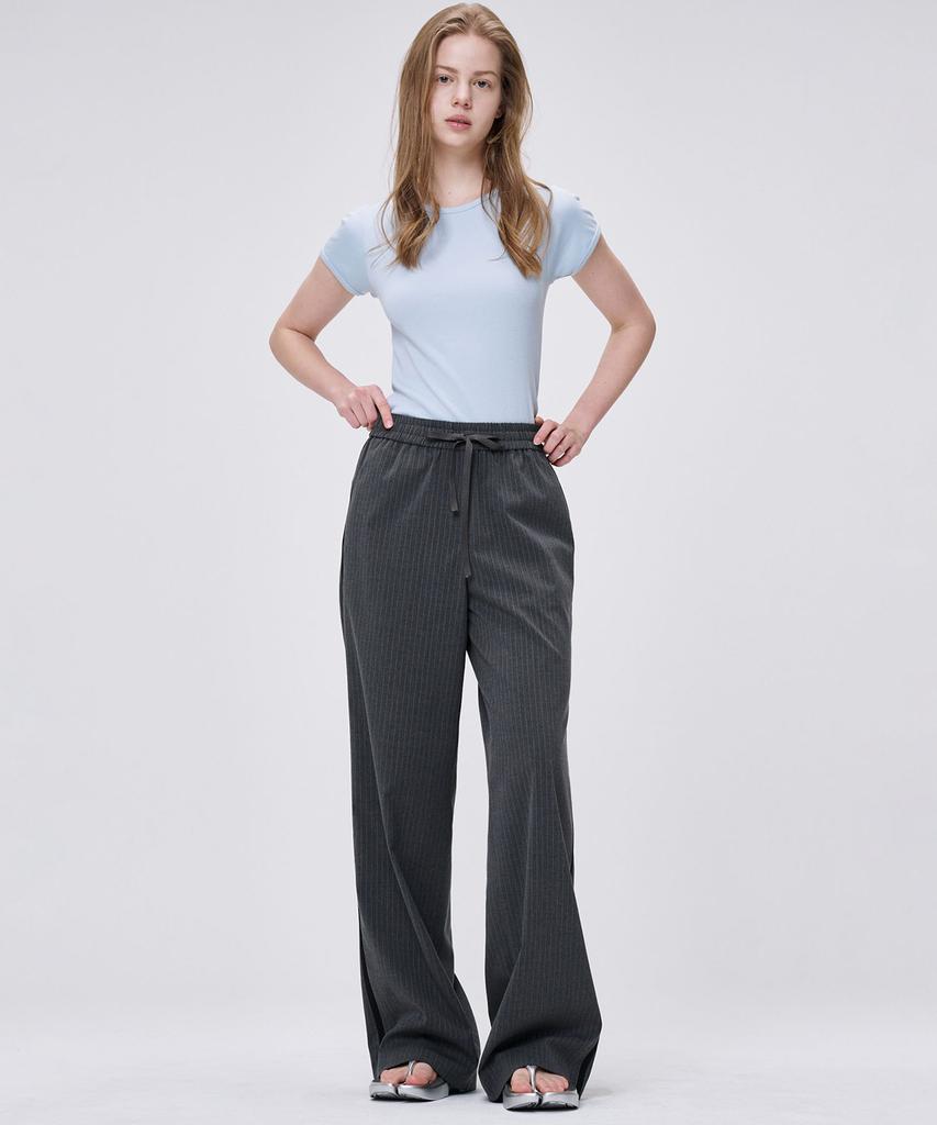 MALOUPE 2157 Cool Stripe Elastic Pants (Dark Gray)