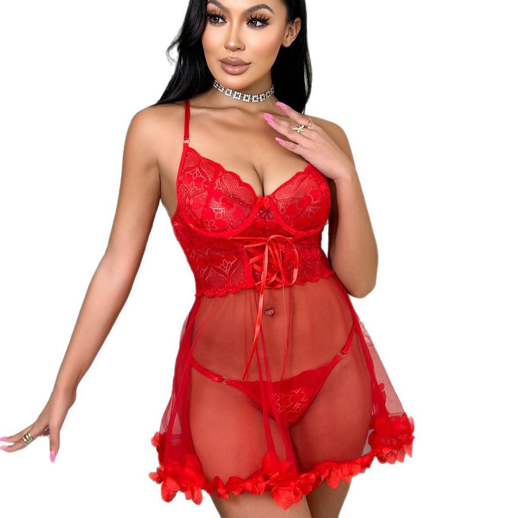 European Style Sexy Lace Lingerie Set with Nightgown, Pajamas, and Garter Belt