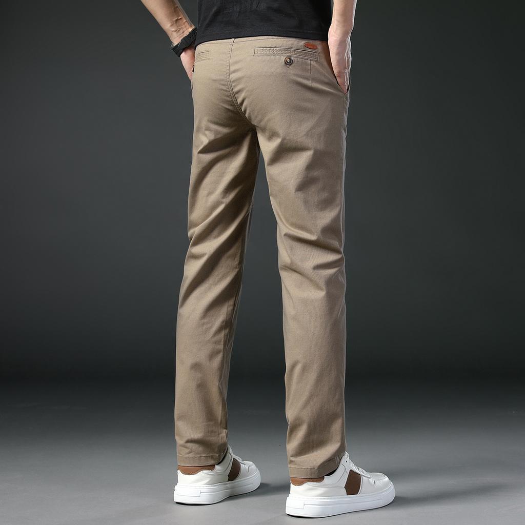 Business Casual Pants Men's Slim-fit Straight Spring and Autumn Thick Pure Cotton New Elastic Trousers Men's Autumn