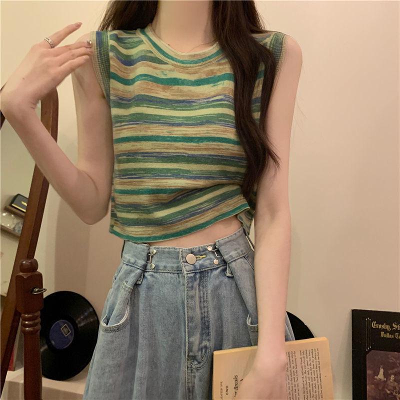 

Градиентная полосатая трикотажная майка из ледяного шелка для женщин, летние топы без рукавов 2XL