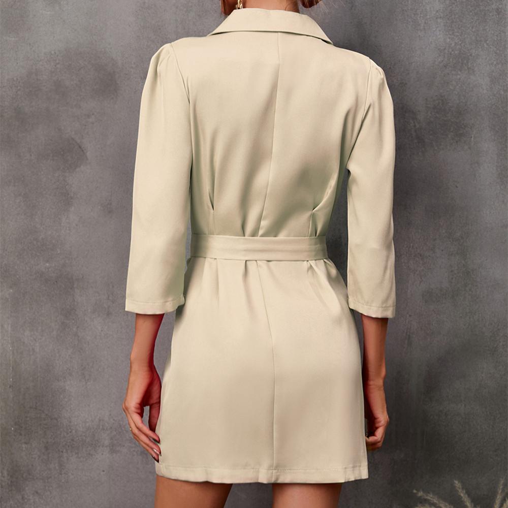 QICED Damenmode Herbst Winter Einfarbig Druck 3/4 Ärmel V-Ausschnitt Freizeitkleider