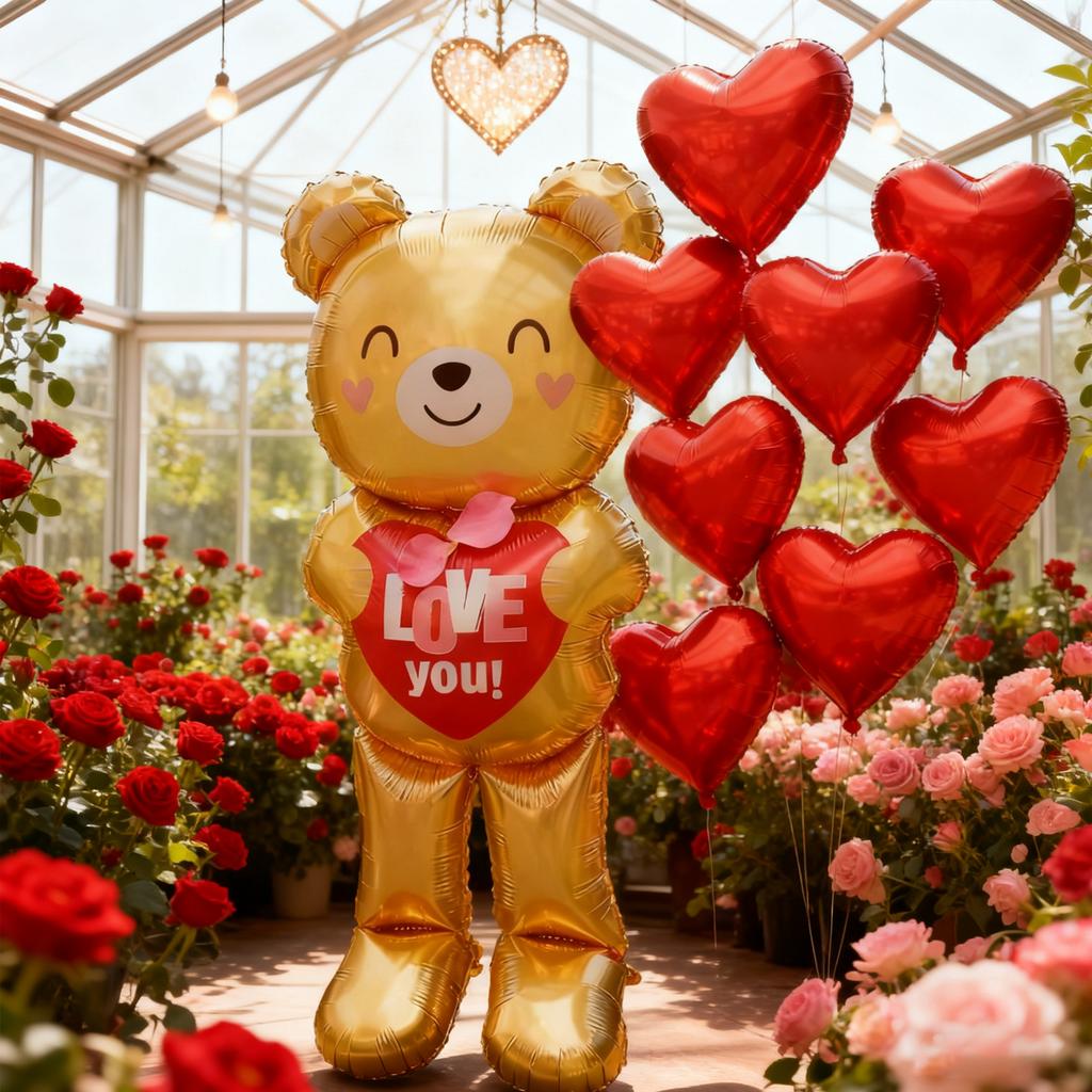 Embrace Love Bear Balloon Set with 18 inch Love Aluminum Film Balloon Valentine's Day, Anniversary, Wedding, Birthday Decoration