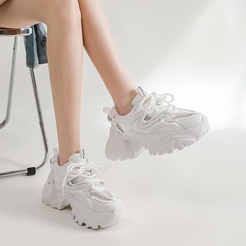 Strictly Selected Platform Dad Shoes Women's Spring and Summer New Color Matching Muffin Leather Casual Shoes Mesh Breathable Versatile Sports Shoes