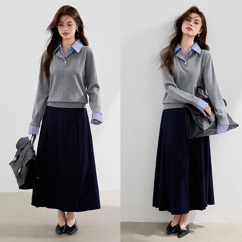 VICTORIA&VERA Andy Velvet 2.0 Faux Two-Piece Patchwork Knit Shirt