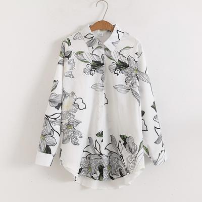 Women's Floral Print Loose Collar Long Sleeved Fashionable Shirt