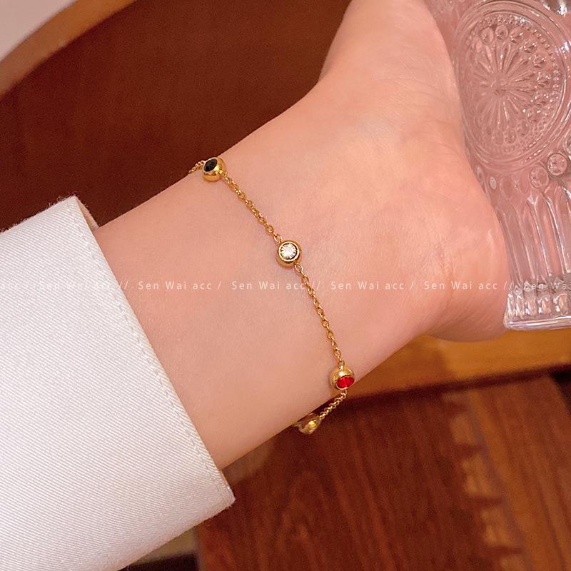Color micro-inlaid zircon titanium steel bracelet female simple bracelet cold wind hand