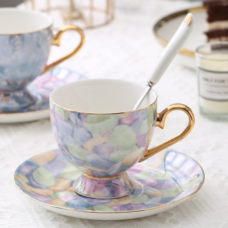 European Style Pearl Textured Ceramic Coffee Cup Office Light Luxury Mug Golden Edged Afternoon Tea Cups Household Drinkware