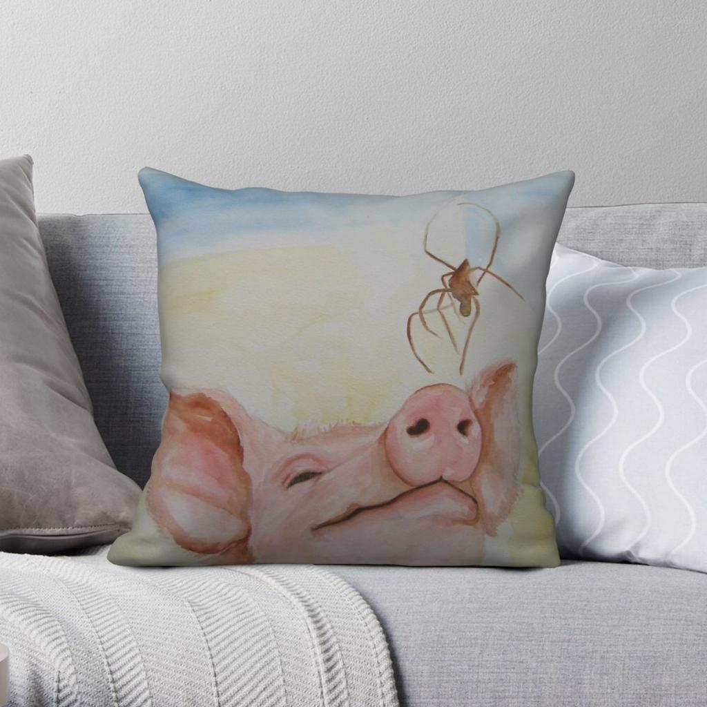 Charlottes Web Wilbur Square Pillowcase Polyester Linen Velvet Pattern Zip Decorative Throw Pillow Case Room Cushion Cover