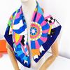 Bright Color 90CM Manual Hand Rolled Twill Silk Scarf Women Brand Colorful Horse Square Scarves Foulards Hijab
