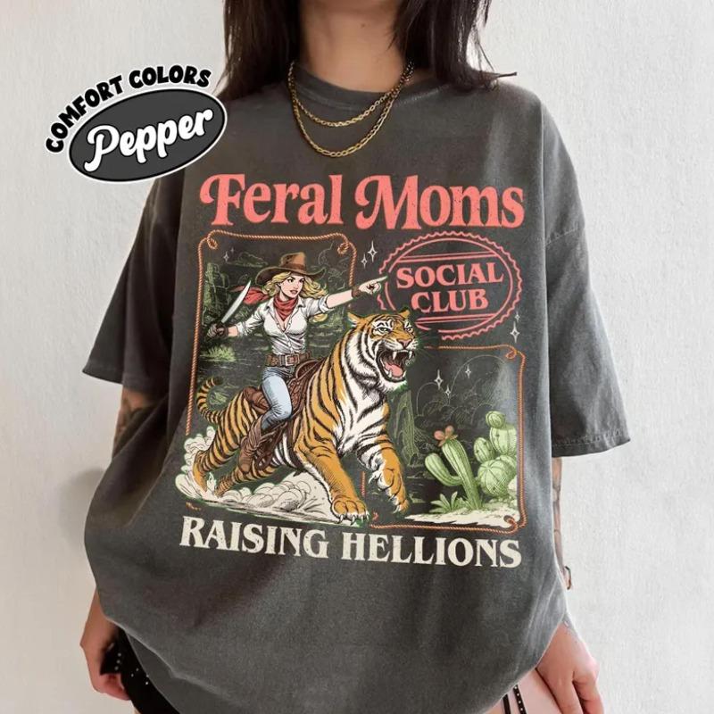 Feral Moms Social Club Shirt Comfort Colors Funny Mom Vibes Tshirt Mothers Day Trendy Mom Life Apparel S