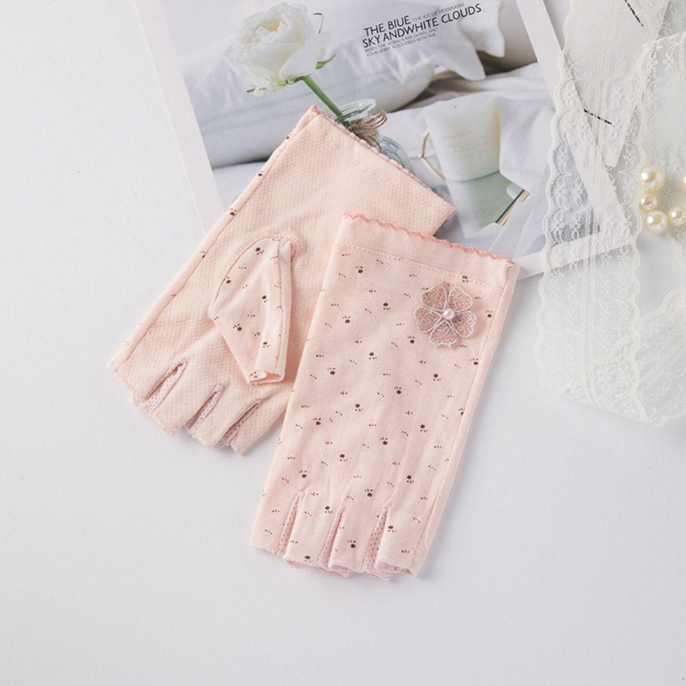 Cotton Women Half-finger Gloves Anti-slip Driving Gloves Fashion Sunscreen Gloves  Outdoor Sports