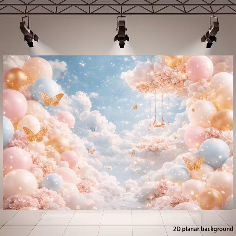 2D Dreamy Cloud and Butterfly Photo Booth Background