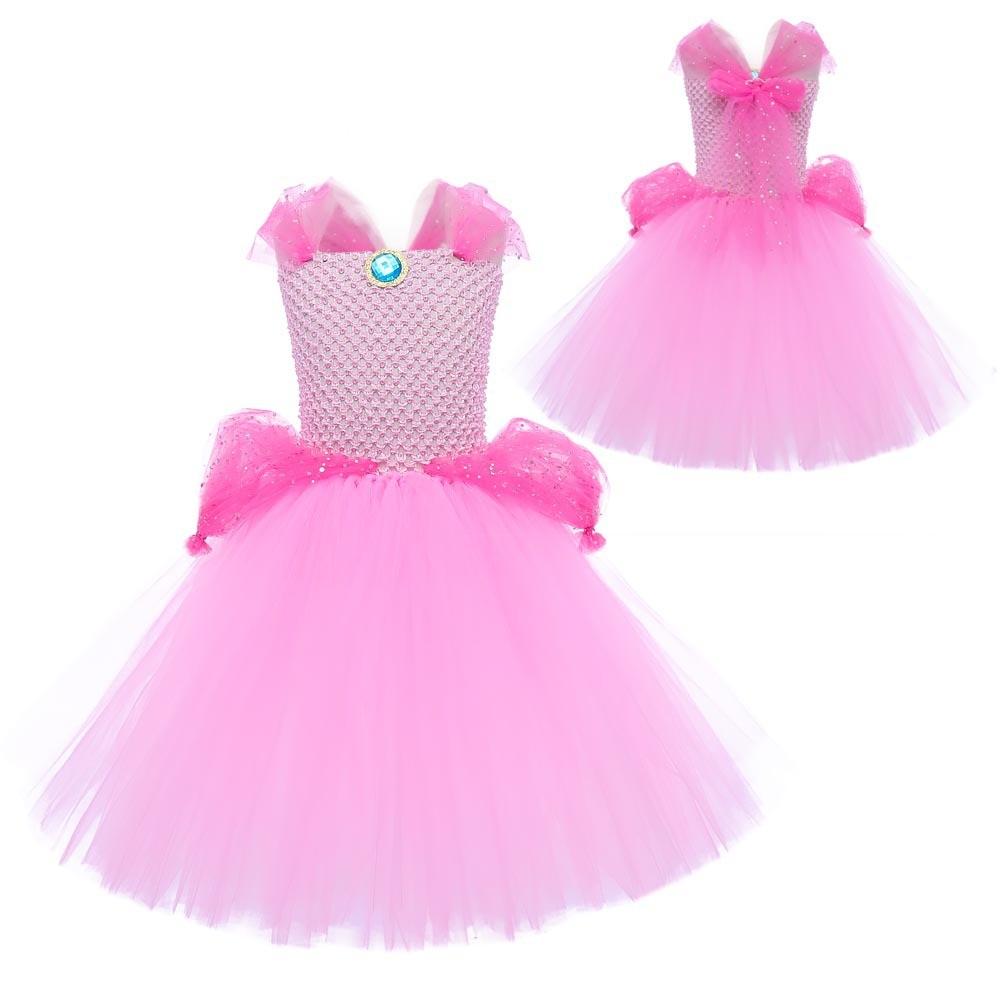Kids Girls Peach Mesh Tutu Dress Headwear Set Children Halloween Cosplay Costumes Child Pretend Princess Party Role Play Outfit