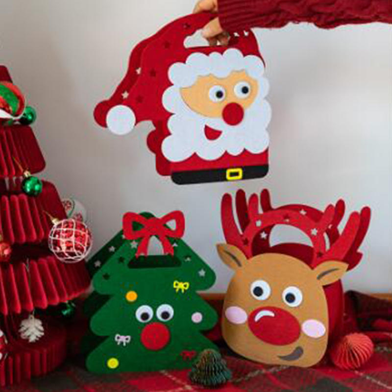 Cute Christmas Tree Treat Pouch Santa Claus Elk Gifts Bag Portable Decoration Felt Cloth Candy Handbag
