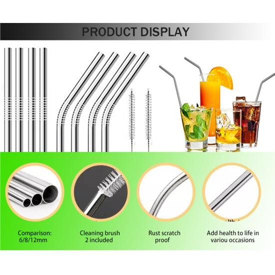 4Pcs Stainless Steel Straws Reusable Metal Drinking Straws 304 Food Grade Straight and Curved Straw Dishwasher Safe Metal Straw for Bottles Tumblers