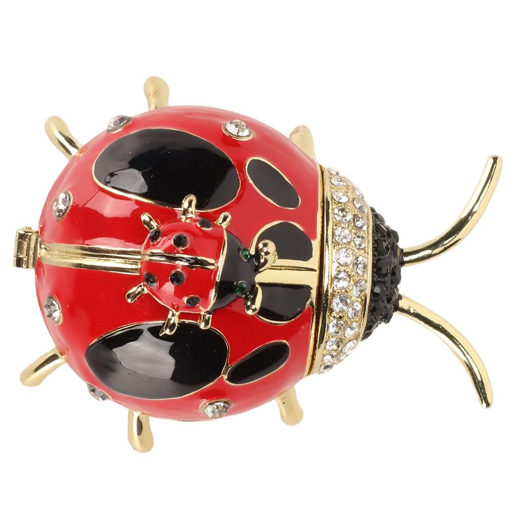 Decorative Jewelry Box Zinc Alloy Colored Enamel Crystal Hand Painted Ladybug Shaped Trinket Box Rings Earrings Storage Box