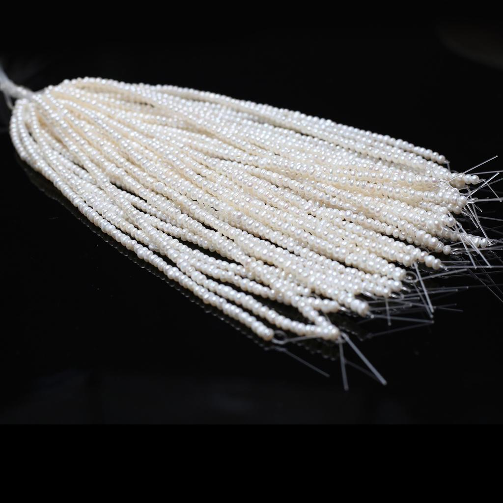 1String Artificial Pearl 3-4mm, Fashion Handmade Flat White Beads for DIY Necklace Bracelet Ankle Accessories, Unique Birthday Party Wedding Gift 18cm