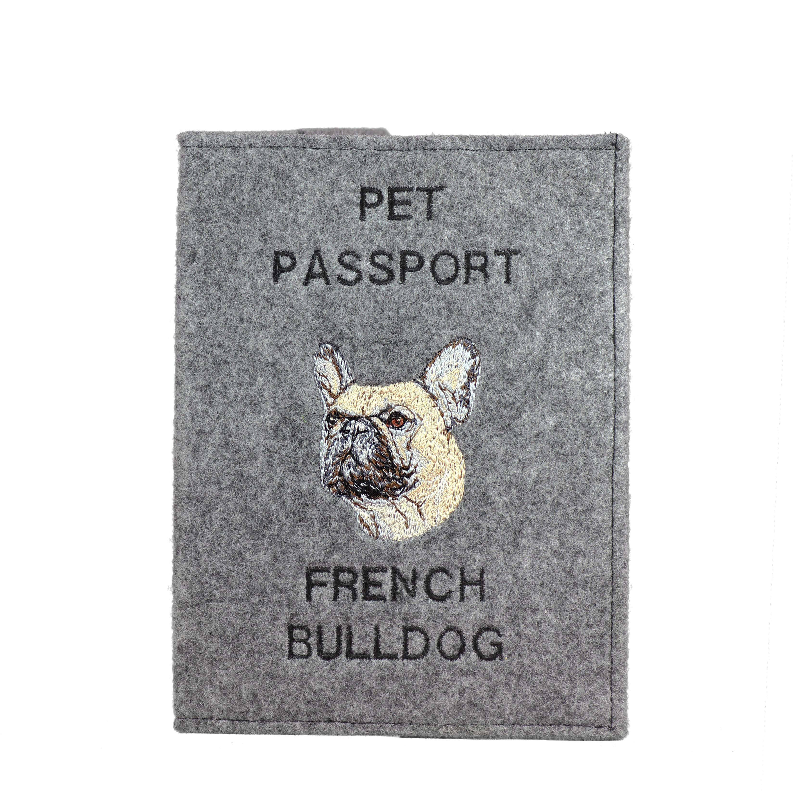 

French Bulldog, Frenchie - Dog passport case, document case, gift for the traveller from the Art-Dog brand сірий колір