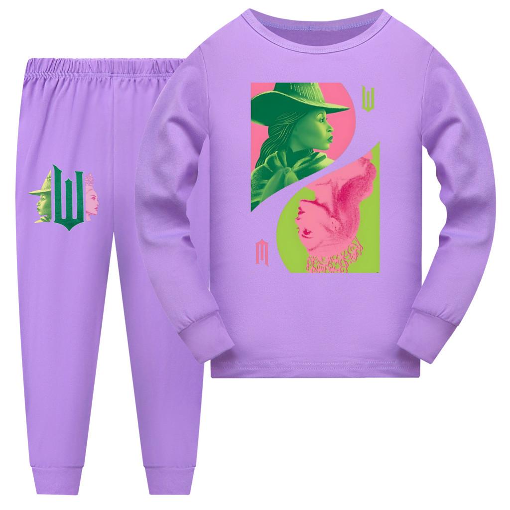 

Дитячі Дівчачі Футболка з Довгими Рукавами з Принтом Відьми Штани Піжама Одяг для Сну Спальні Комплекти 170cm фіолетовий