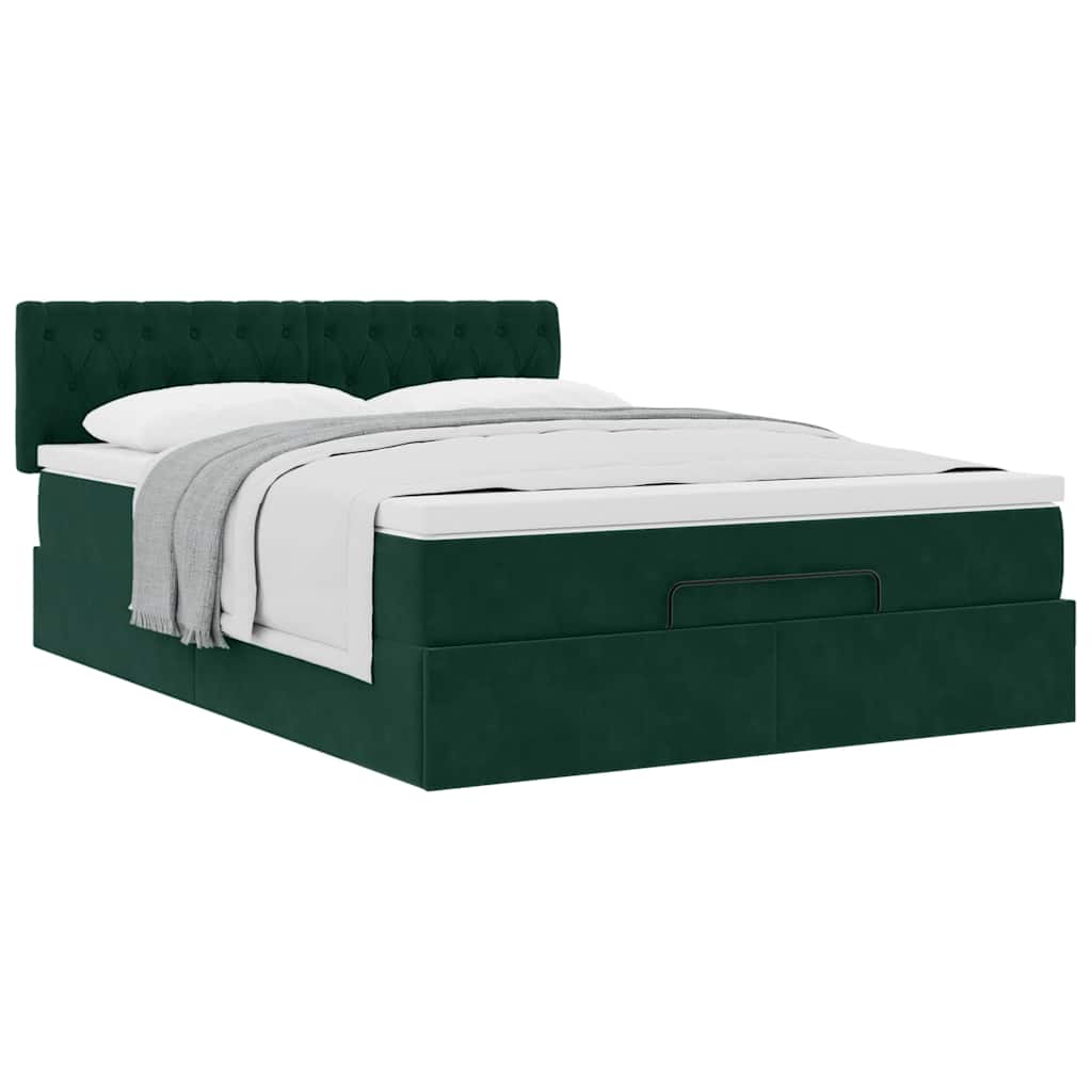Ottoman Bed with Mattress Dark Green 140x190 Cm Velvet