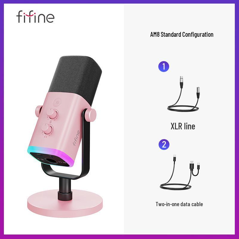 Динамический RGB-микрофон Fifine с шумоподавлением для игр, стриминга и записи со звуковой картой