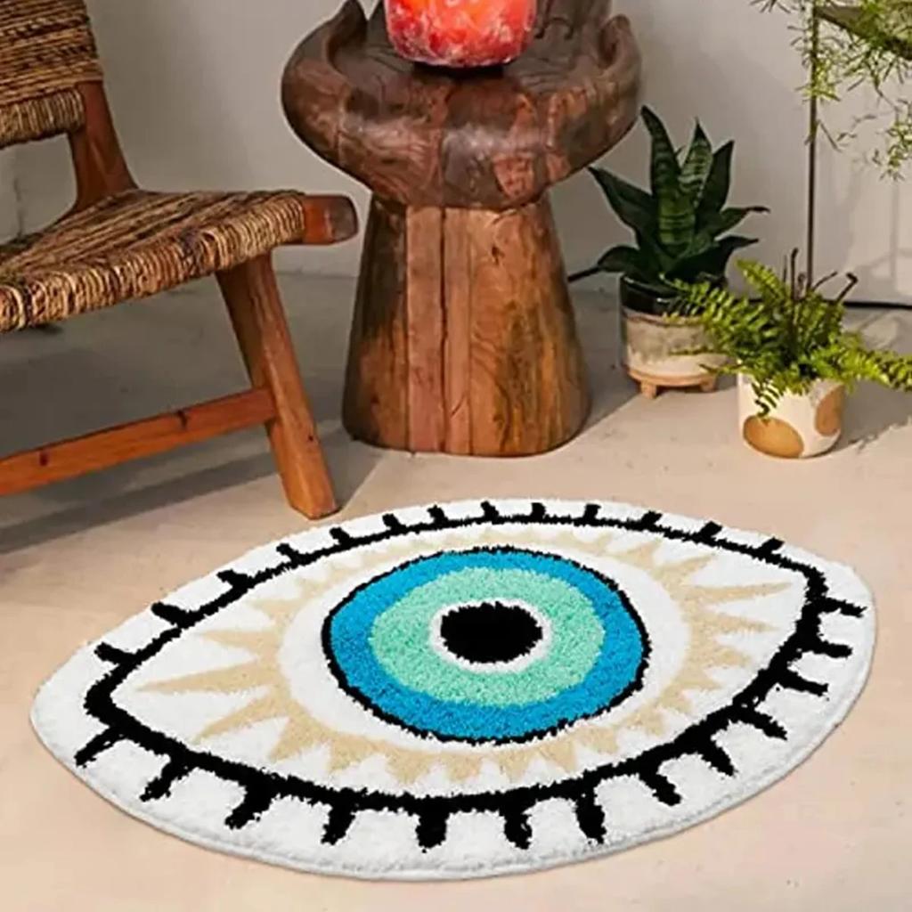 VIKAMA Abstract Eyes Faux Cashmere Floor Mat Home Decorative Carpet Living Room Bedroom Soft Non-Slip Bedside Blanket