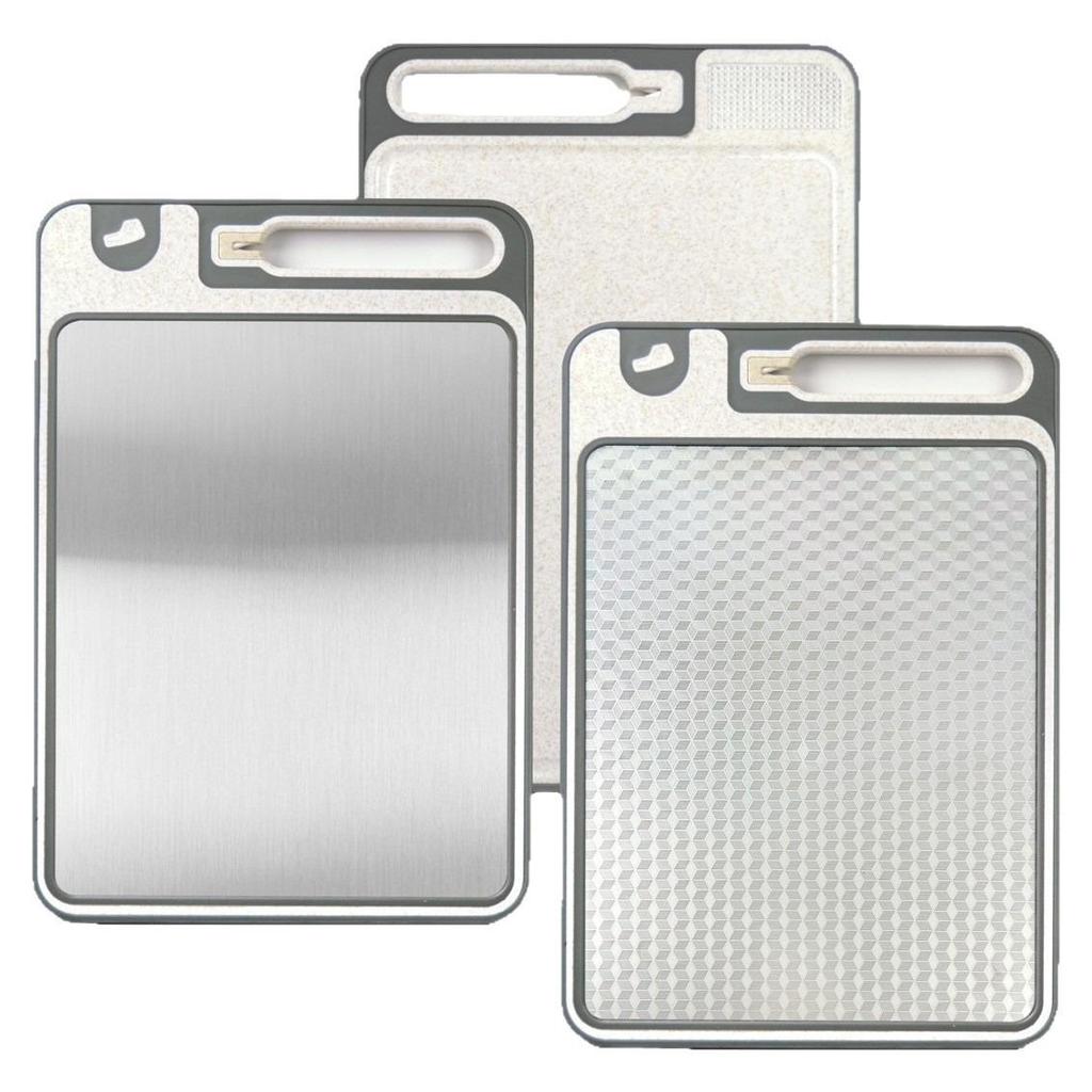 Stainless Steel Double-Sided Cutting Board with Sharpener, Diamond Texture, Wheat Straw, Large Size - Kitchenware Household.