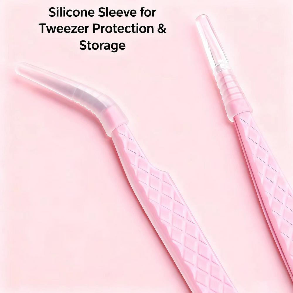 Stainless Steel Private Label Volume Eyelash Extensions Custom Pink Silver Fiber Tip Lash Tweezers