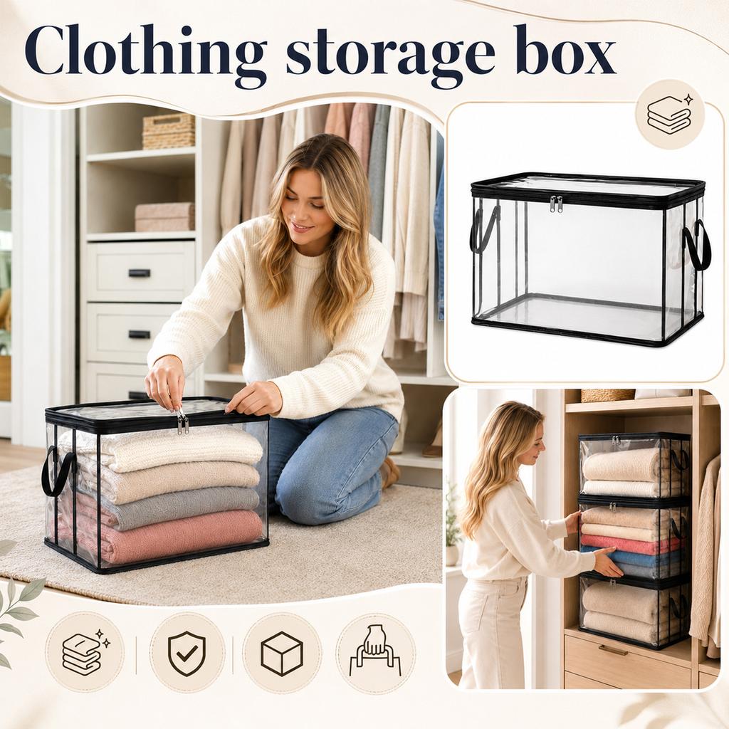 Large Thickened Transparent Plastic Storage Bag with Zipper Handles for Clothes Moving Box Cover Organizer for Home Dormitory Closet Storage Box
