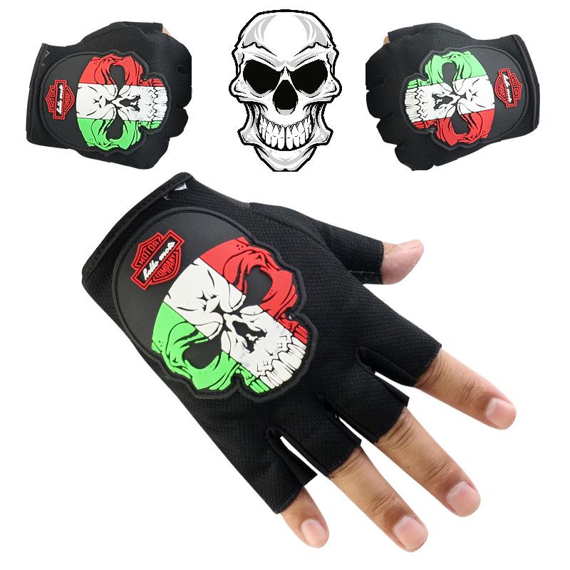 

Cycling Half Finger Gloves Men s Outdoor Sports Breathable Electric Vehicle Bicycle Racing Skull Fishing Fitness one size fits all зелений