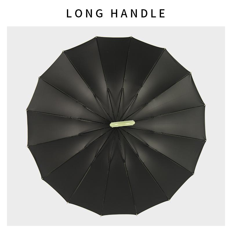 New small and fresh 16K straight pole umbrella long handle umbrella simple and fashionable solid color leather handle umbrella