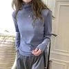 Women's Autumn/Winter Ruffle Design Solid Color Velvet Turtleneck Base Layer Top