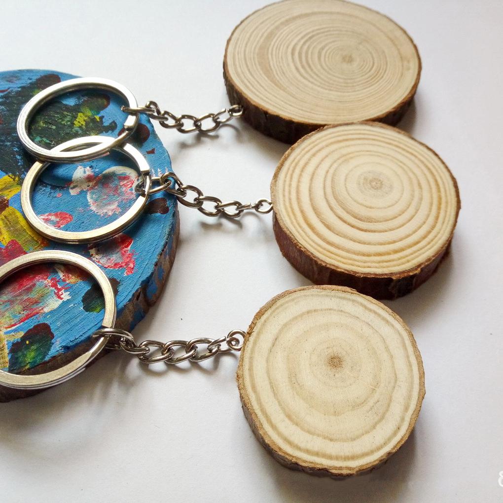 Wood Keychain Hanging Engraving Key Chain Shaped Hand-painted Accessory Jewelry Handmade Blank Round Keyring Making