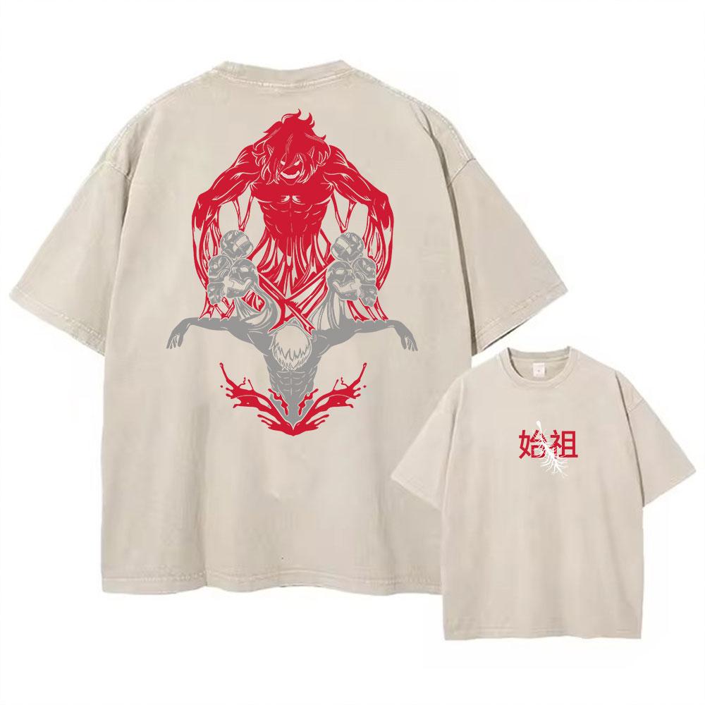 Y2K Vintage Washed Tshirts Hip Hop Retro Punk Anime Attack On Titan Print Cotton T-Shirts Harajuku Women Men Summer Top