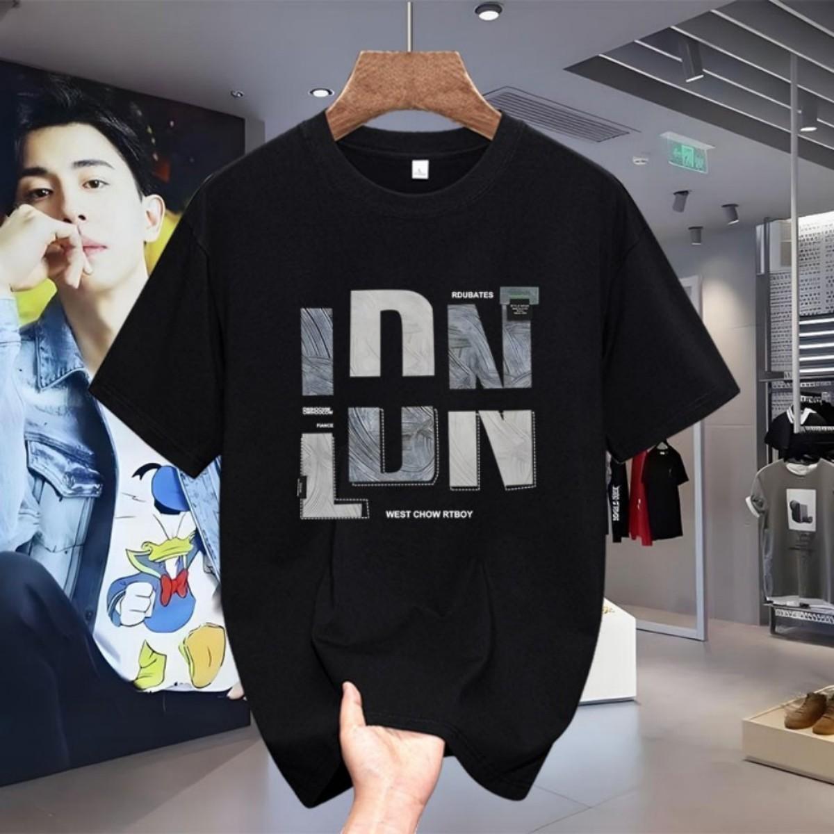 

2025 лето горячая распродажа мужская удобная мягкая быстросохнущая футболка с круглым вырезом с принтом букв и узором для улицы и повседневной носки 4XL